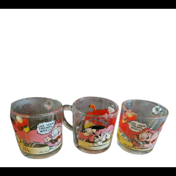Jim Davis Garfield & Odie McDonalds Glass Mugs VTG 1978 - Lot of 3 (Used) - Picture 1 of 5